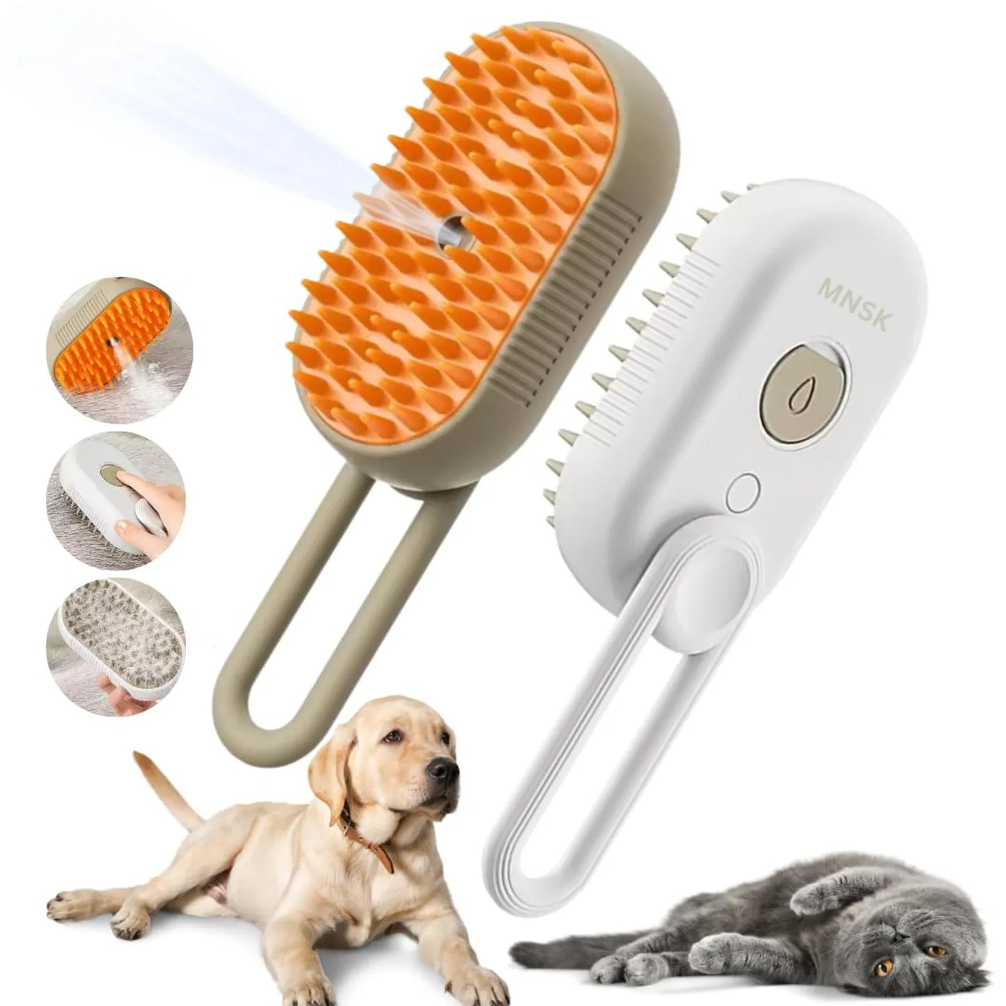 Cepillo de vapor 3 en 1 para mascotas — cepilla, hidrata y masajea al mismo tiempo